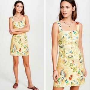Farm Rio Colorful Birds Mine Linen Dress in Yellow